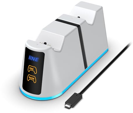 IINE Dual Charging Station for PS5 Controller, PS5 Charging Dock Stand with RGB Lights & LED Battery Indicators & Charging Cable