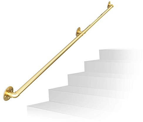 Pasamanos para escaleras moderno kit de pasamanos de escalera dorado | Barandilla de escalera para uso en interiores, pasamanos montado en la pared de hierro forjado (tamaño: 90 cm)
