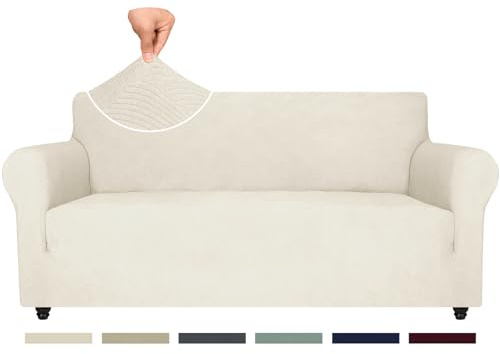Ystyle Weicher Elastisch Sofabezug 3 Sitzer, Creme | Sofaschoner Rutschfest, Universaler Couch Überzug mit Armlehnen, Moderne Sofa Cover, Waschbarer Sofahusse für Wohnzimmer