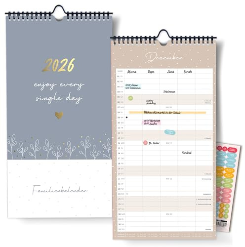 Familienkalender 2026 I OKT25 - DEZ26 I Familienplaner Wandkalender I minimalistisch Blumen I 22 x 43 cm I Familienplaner, mit Ferien- und Feiertagen, Stundenplänen uvm...