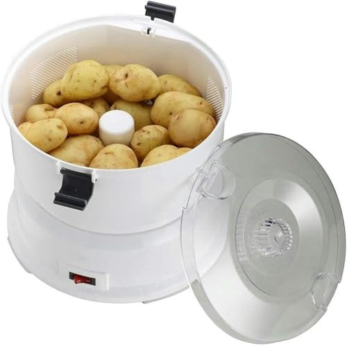 Máquina peladora eléctrica de patatas, pelador de verduras con contenedor, bloqueo de seguridad giratorio, capacidad de 1 kg, ideal para cortar y cortar patatas sin esfuerzo