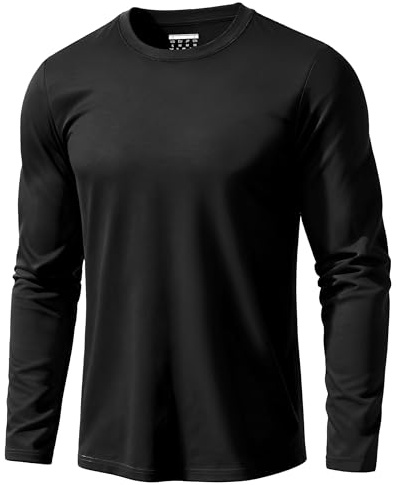 EKLENTSON Mens T Shirt Long Sleeve Cotton Plain T-Shirt,Black,L