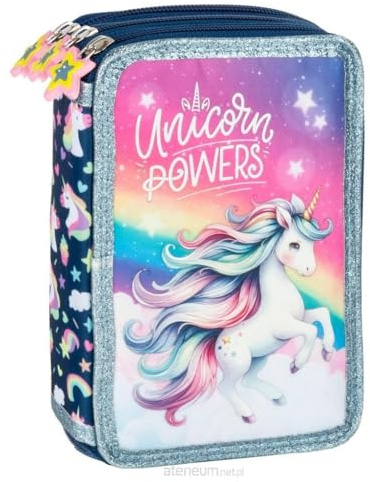 Ragusa-Trade Pferde Einhorn Unicorn, 3-Fach Federtasche Federmappe, 44 TLG. gefüllt für Kinder Jungen Mädchen, blau, 20 x 13 x 7 cm