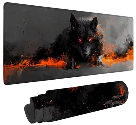 Tapis de Souris Gaming, Loup Tapis de Souris XXL 1000 X 500 mm, Large Mouse Pad Noir Motif avec Bords Cousus pour Améliorer Précision et Rapidité, Base en Caoutchouc Antidérapant, Cadeau -zzg2505NW