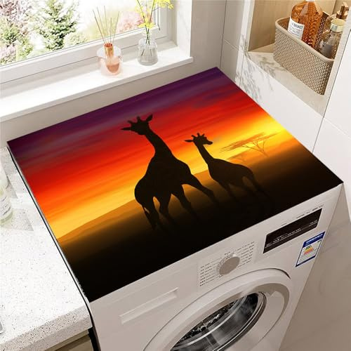 Odot Tappetino Antiscivolo Lavatrice, Stampa 3D di Giraffa Tappeto Assorbente Superiore per Lavatrice, Tappeto Assorbente Asciugatura Rapida in Diatomee (Giraffa madre cucciolo,50x50cm)