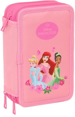 Princesas Astuccio per la scuola con 37 utensili, ideale per bambini dai 5 ai 14 anni, comodo e versatile, qualità e resistenza, 12,5 x 5,5 x 19,5 cm