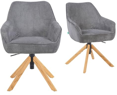 DUBI Möbel Mika-Olea Lot de 2 chaises de salle à manger réglables en hauteur, de bureau et de conférence, pivotantes à 360° avec ressorts ensachés, rembourrage ergonomique, cadre en chêne, tissu à