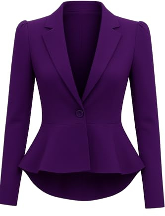 harlogistics Peplum Blazer for Women - Open Front Long Sleeve Jacket Coat - Casual Slim Fit Coat for Ladies - Perfect for Work Office, Meeting, Dailywear (Purple,8)