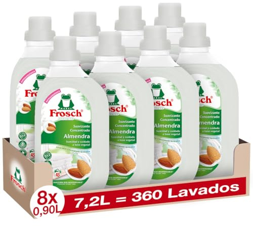 Frosch - Suavizante Concentrado Liquido para Lavadora con Aceite de Almendras, Apto para Ropa Blanca y de Color, Producto Hipoalergénico - Pack 8 x 900ml