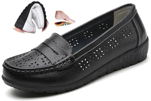 Mocassins orthopédiques pour femme en cuir respirant, large coupe mocassins classiques, mocassins de conduite, travail, chaussures d'allaitement