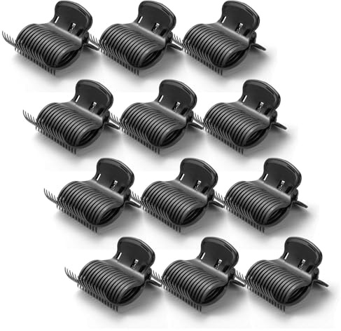Hair Roller Clips - ShiningUU 12 Pcs Heat Resistant Plastic Claws for Hair Rollers | Blow Dry Clip & Heated Roller Clips for Salon & Home Styling (Black)