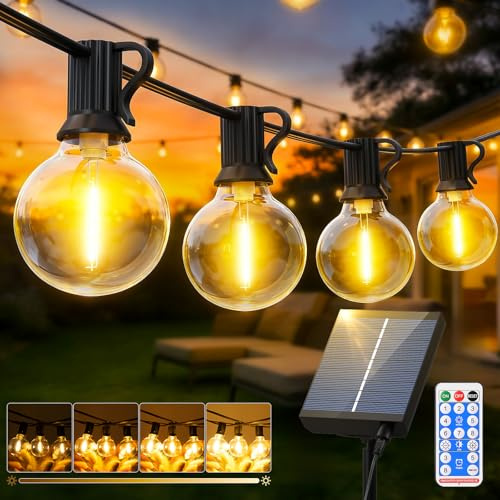 FGRYB Solares Guirnalda Luces Exterior Jardin - 15M Guirnaldas Luz Exterior Solar with Control Remoto LED Regulable Bombillas Exteriores Jardin G40 for Balcon Terraza Boda Fiesta