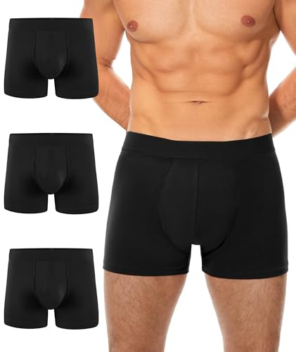 BEENIUBEE Confezione da 3 boxer da uomo per incontinenza, lavabili, con cuscinetti protettivi ultra assorbenti, a prova di perdite, riutilizzabili, per uscire dopo l'intervento chirurgico (nero, XL)