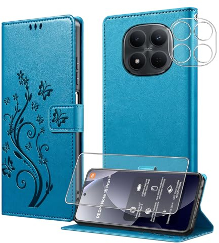 Funda para Xiaomi Redmi Note 15 Pro Plus 5G Cartera con Protector Pantalla | 1 Protector Cámara Lente, Función de Soporte, 3 Ranura para Tarjetas, Flip Plegable, Cuero PU, Cierre Magnético, Blue
