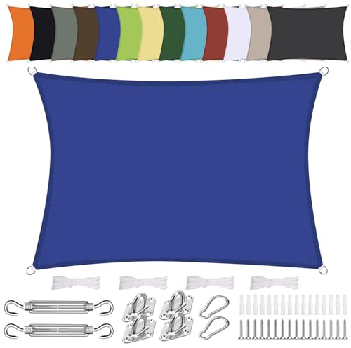 Vela ombreggiante Rettangolare 3x4m Impermeabile Tenda a Vela Parasole Protezione Solare Anti UV per Giardino Esterno Terrazza-Blu