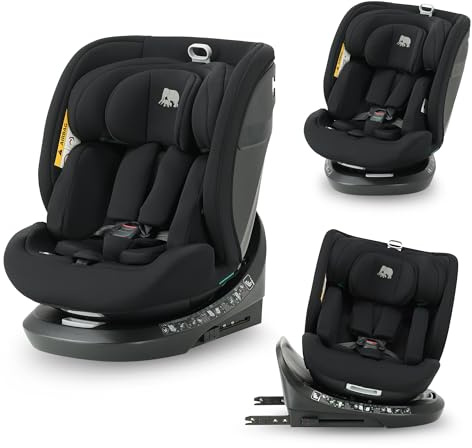 Deryan Cassie i-Size Kindersitz 40-150 cm - Gruppe 0+/1/2/3, Drehbarer Autositz 360°, 0-12 Jahre (0-36 kg), Isofix, Gurtbefestigung, Seitenaufprallschutz, Verstellbare Kopfstütze (Schwarz)