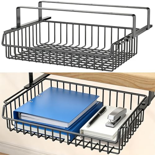 Låda under skrivbordet, dold låda i metallnät, dold undre låda, hängande korg för hylla för kök, skafferi, kontor, skrivbord