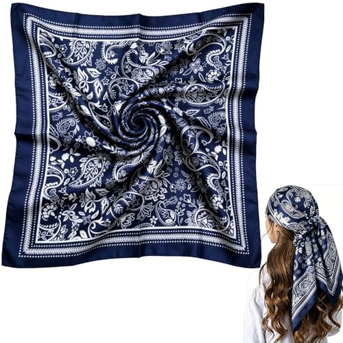 BEZHO Bandana – 35 Zoll großes, quadratisches Satin-Kopf- und Halstuch für Damen – Bedrucktes Strand-Bandana mit klassischem Muster
