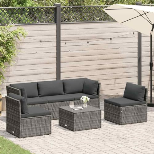 BKSXSOP Conjunto de salón de jardín de 4 Piezas de ratán sintético Gris con tapicería, Estructura de Acero Resistente y a Prueba de la Intemperie para Patio, balcón y Exteriores.