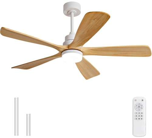 TOTEBOX 52 inch Ceiling Fans with Lights, 132cm Quiet Ceiling Fan with 6 Fan Speeds and 5 Blades for Bedroom, Patio, Living Room, w/Remote Dimmable, Reversible Function, Timing