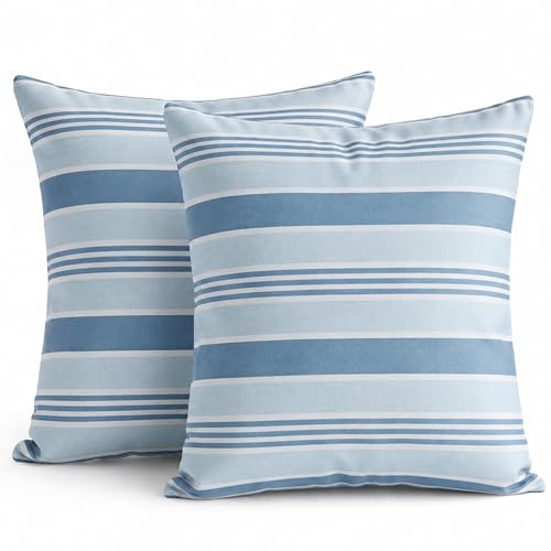 TIN DREAMS FACTORY | Pack de 2 Fundas de Cojín 45x45 cm Rayas Fondo Azul – Desenfundables y Lavables – Almohadones Modernos – Hechas en España – Decoración Hogar, Cama, Sofá, Sillón