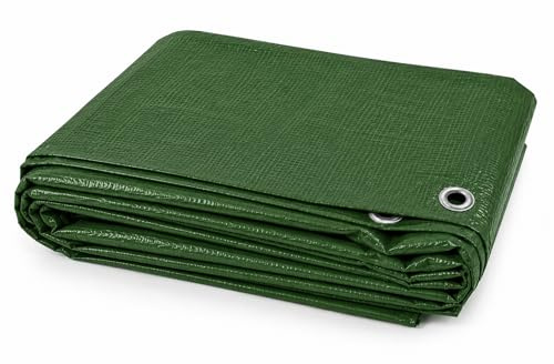 4ft x 6ft Green Tarpaulin Waterproof Heavy Duty (1.2m x 1.8m) Cut Size Tarpaulin Sheet with Reinforced Eyelets | UV/Tear Resistant Multipurpose Weatherproof Tarp for Garden, Farming and Camping