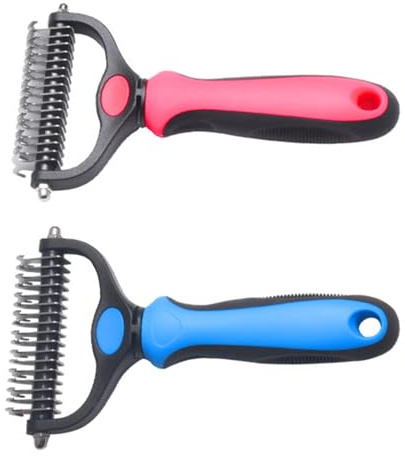 VINTORKY Peine Deslanador de Doble Cara para Mascotas con Cuchilla de Acero Inoxidable y Mango de Plástico, Herramienta Profesional para Limpieza de Pelo en Gatos y Perros en Viaje