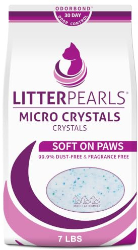 Litter Pearls Micro Crystals Unscented Non-Clumping Crystal Cat Litter with Odorbond, 7 lb, White, Clear and Blue Crystals (LPMC7)