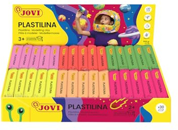 Jovi Plastilin, leicht formbare Modelliermasse für Kinder ab 2 Jahren, 30 Stangen je 50g, Neonfarben | glutenfrei, ungiftig, Kreatives Spielen für Kinder ab 3 Jahren