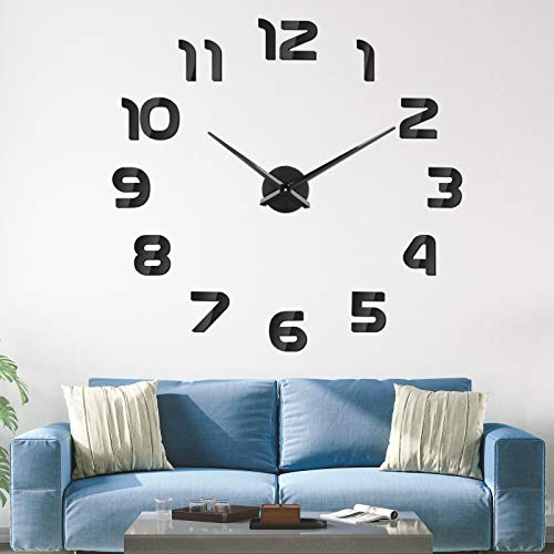 SOLEDI 3D Wanduhr Groß XXL zum Kleben - DIY Mute Modern Uhr Wandtattoo für Wohnzimmer Küche Schlafzimmer Office (60-120cm)