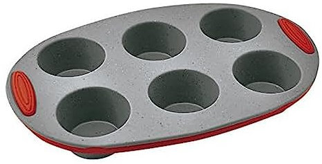 Jata Hogar MC62 - Molde 6 cavidades para muffins y magdalenas, color gris y rojo