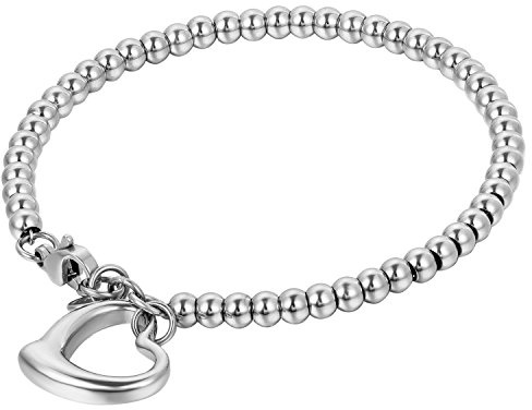 Oidea - Bracciale elegante da donna, in acciaio inox, con perle e ciondolo a forma di cuore, colore: argento, ideale come regalo per la festa della mamma