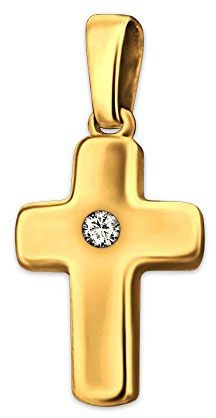 CLEVER SCHMUCK Goldkreuz Anhänger 12 mm poliert mit Zirkonia mittig 333 Gold 8 Karat für Groß und Klein im Schmucketui creme