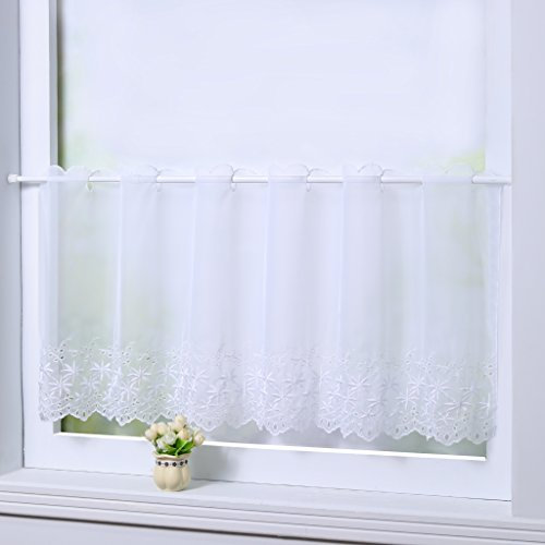 Joyswahl Scheibengardine Voile Bistrogardinen mit Lochleiste Jasmin Kurzgardine HxB 30x90cm Weiß 1er Pack