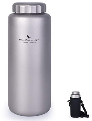 Boundless Voyage Titanbecher mit flachem Deckel Sportwasserflasche aus Titan 35,5 fl oz/1050 ml Ultraleicht, auslaufsicher für Outdoor-Camping, Wandern