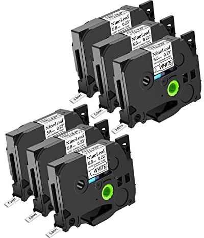 Nineleaf 6 Packung kompatibel für Brother Schrumpfschlauch Band 5.8mm HS-211 HS211 HSe-211 HSe211 Schwarz auf Weiß Etikettenband für P-Touch E300 E500 E550W E800W P900 H500 P950NW P750WVP Schriftband