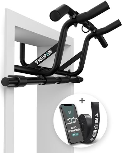 PULLUP & DIP Klimmzugstange für Türrahmen zum Einhängen ohne Schrauben und kein Abrutschen, Profi Türreck, Pull-up Bar mit gepolsterten Griffen inkl. Klimmzug Band + eBook