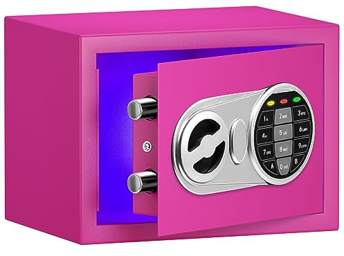 SamYerSafe Pink Safe Box with Sensor Light, Electronic Digital Keypad, Steel Construction, Hidden, Small Safe for Office, Home, Hotel