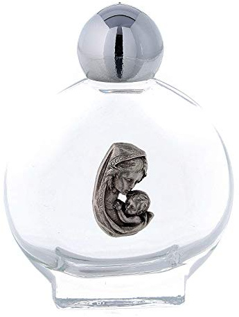 Holyart Accessoires pour bénédictions: Flacon Rond 15 ML pour Eau bénite Vierge à l'enfant (50 pcs) Verre