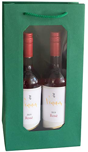 10 x Flaschentasche PresentFill® Premium Flaschentüten Grün mit Fenster f. 2 Flaschen | 100% Recycling Kraft Papier 210 gr. stark Made in Europe | Geschenktaschen | Geschenktüten | Weinverpackung