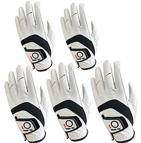 FINGER TEN Guantes de golf para hombre, de piel Cabretta para mano izquierda, paquete múltiple para todo tipo de clima, 5 unidades, guantes de golf para golfistas diestros, agarre cómodo (XL,