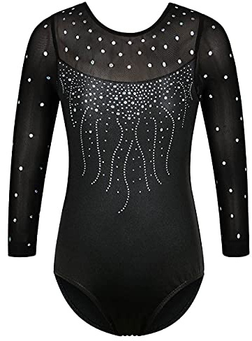 BAOHULU Gymnastics Leotard for Girls Shiny Practice Dancewear B272_Black_8A