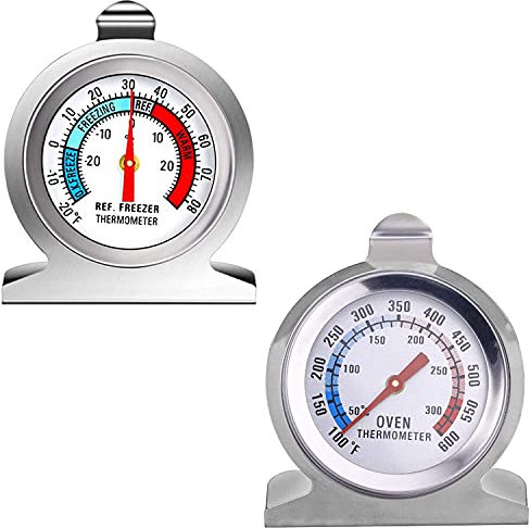 XPOOS 2PCS Termómetro de Esfera Grande, Acero Inoxidable Termómetro Frigorífico, Termómetro de Horno de 1 pieza y Termómetro de Nevera de 1 pieza, Para Monitoreo para Hornear de Cocina