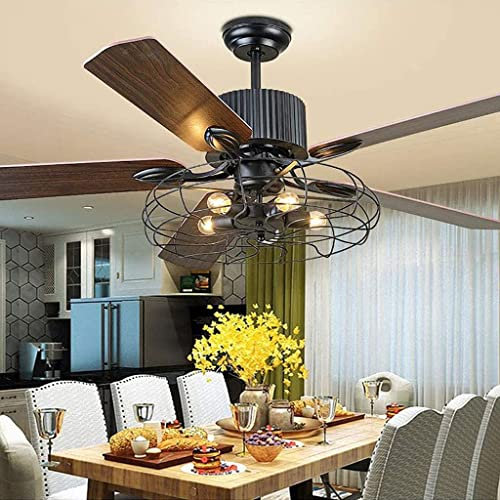 PANNN Ceiling Fan with Lighting Adjustable Modern Wind Speed Remote Control Retro E27 Fan Ceiling Light Loft Industrial Fan Chandelier Living Room Lamp Bedroom Dining Room