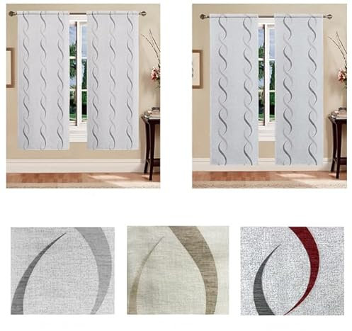 Home Tresor - Coppia Tende a Vetro | Tende per Interni Cucina, Bagno, Cameretta | Tendine Moderne Mod. Debby B8 Semitrasparenti (45 x 150 cm, Onde Rosso)