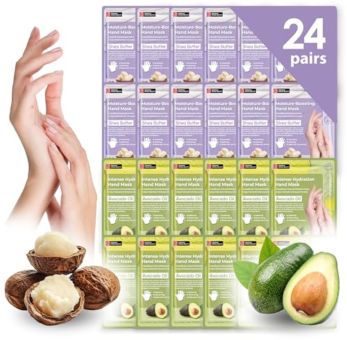 Innerest 24 PK Original Derma Beauty Hand Mask Bulk Moisturizing Hand Gloves for Dry Hands Nail Care Essential, Best Holiday Gift Idea, Stocking Stuffers, Self Care Gift Women (Shea Butter + Avocado)