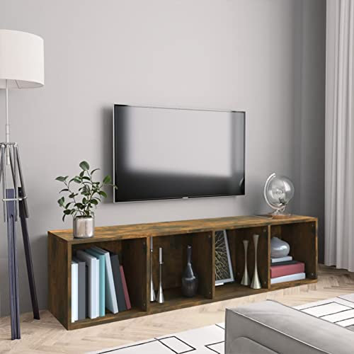 angyang Bücherregal/TV-Schrank, Raumteiler Regal, Standregal, Bookcase, Bücherwand, Büroregal, Regalbrett, Bookshelf, Räuchereiche 143x30x36 cm Holzwerkstoff