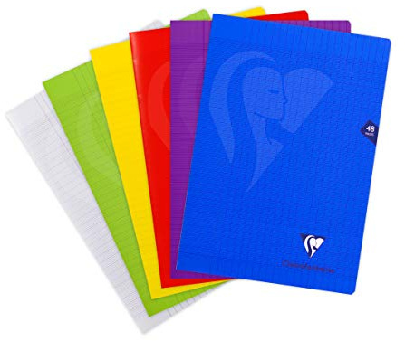 Clairefontaine 303101C Lot de 10 Cahiers Agrafés Mimesys - A4 21x29,7 cm - 48 Pages Grands Carreaux - Papier Blanc 90 g - Couverture Polypro Transparent - Couleurs Aléatoires