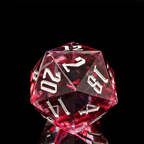 Cusdie D20 DND med Skarpa Kanter och Glitterfolieinneslutningar - 20-Sidig Polyhedral Tärning, 33 mm Handgjord för Rollspel och Banfinnare (Röd/Svart)