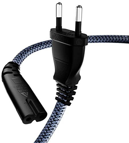 Stromkabel 2 Polig, RIKSOIN Netzkabel 5m Eurostecker (CEE 7/16 auf C7) Nylon-Geflecht Universale Kleingerätekabel mit VDE für TV, PS3/PS4/PS5,One S/X, Laptop Netzteil, Blu-ray, Radio usw